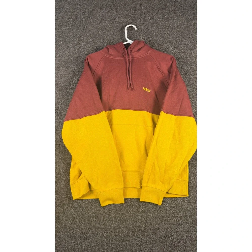 Levis Relaxed Fit Colorblock Hoodie Burgundy Gold Embroidered Logo A3307-0000 L